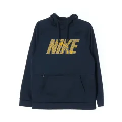 L Nike(ナイキ） ドライフィット パターン ビッグロゴ ダークグリーン 裏起毛 フード Tシャツ