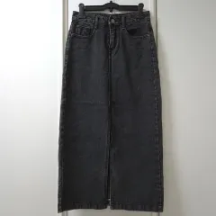 ( S ) 黒と青 スリット ロング丈スカート