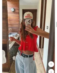 フリル ニット ベストレッド