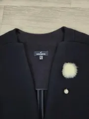(F) レディース ウール55% コート ベスト + ブローチ 丈98