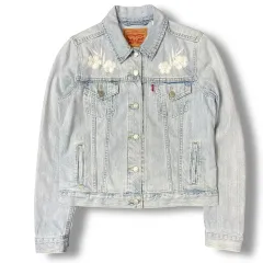 リーバイス フラワー刺繍 ライトブルー デニム ジャケット M