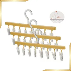 【新品】 LuckyCode 洗濯物ハンガー ピンチハンガー 3本セット 一字型ハンガー 物干し ハンガー 洗濯 乾燥ハンガー 洗濯バサミラック 室内外両用 省スペース 折りたたみ式 洗濯物干し クリップハンガー 洗濯ハンガー 回転ピンチ 8ピンチ コンパ 1