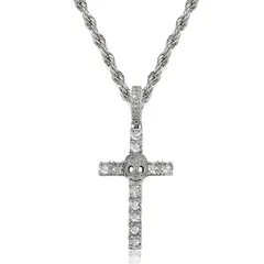 【新品】 [ICEDIAMOND] 14Kゴールドメッキスカルクロスアイスペンダント20''ロープチェーン、プロングセット5AブリリアントカットCZダイヤモンドチャームネックレスユニセックス (White)のサムネイル