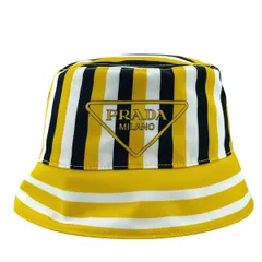 【中古】 PRADA プラダ ストライプ バケットハット  サイズM イエロー 1HC137 ナイロン RE-NYLON トライアングルロゴ ハット 帽子 メンズ  26002179 HOのサムネイル
