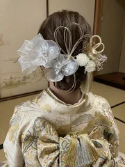 成人式　髪飾り　金箔付き　和装　振袖　卒業式髪飾り　袴　ヘッドドレス　水引　胡蝶蘭　リボン
