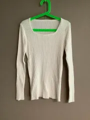 スクエアネック リブ付きTシャツ ベーシックカットソー 長袖Tシャツ S サイズ