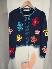 ZARA(ザラ) 花刺繍 オープン カーディガン S 正規品