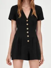 ZARA(ザラ) リネン 半ズボン オールインワン 黒 Vネック 44 XS