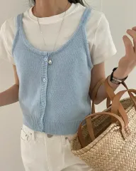 新品 ボタン ニット ビスチェ(ライトブルー)