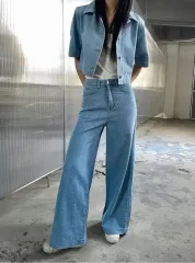 デニム クロップドジャケット ズボン セットアップ ( ライトブルー ) 新品