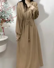 未着用/新品 フード コーデュロイ リブ シャーリング ロング ワンピース ワンマイルウェア ナチュラルスタイル