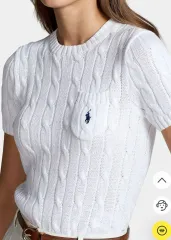 ポロ Ralph Lauren(ラルフローレン) ケーブル 半袖 ニット コットン ショート スリーブ セーター 白 M