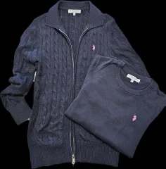 U S POLO ASSN 95サイズ ネイビー ケーブルニットジップアップ + ニット セット