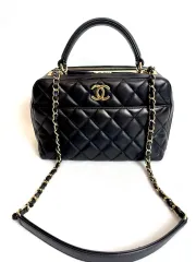 シャネル (ゴールド) ブラック ラムスキン スクエア トレンド CC ライン トート&ショルダー