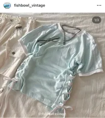 adidas(アディダス) エンブロイダリー 水色 空 半袖 リンガーティー ヴィンテージ