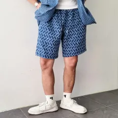 メンズ 夏 ジャガード デニム ゴム ショートパンツ ハーフパンツ 2 カラー