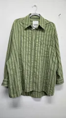 ウォッシュコットン カーキ ストライプ シャツ