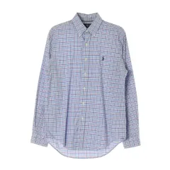 S ポロ ラルフ ローレン スカイブルー スモールチェック柄 長袖 シャツ