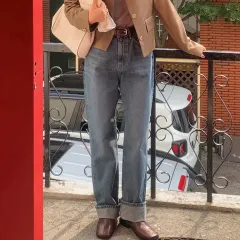 ハイウエスト ワイド デニム パンツ インディゴ L