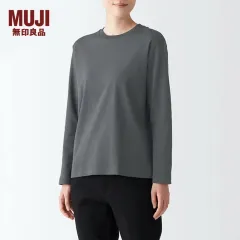 無印良品 MUJI レディース 長袖 コットン Tシャツ チャコール XL