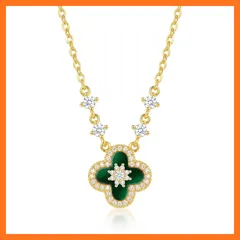 【新品】 [Puliyunxiang] 四葉のクローバー ネックレス レディース 18K金仕上げ 天然シェル 瑪瑙 多デザイン・多色展開 華奢 ジルコニア 長さ調整可能 金属アレルギー対応 誕生日 記念日 プレゼント ギフトボックス付 1