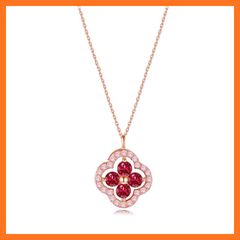 【新品】 [Free bird] ルビーネックレス レデイース 4つ葉クローバー ネックレス 誕生石 7月 ペンダント「幸運の象徴」シルバー925金属アレルギー ルビー 誕生日 母の日 プレゼント 母の日 ギフト 入学式 卒業式 1