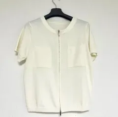2Way 半袖 ジップアップニット アイボリー