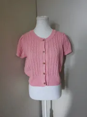 ケーブル編み 半袖ニットカーディガン