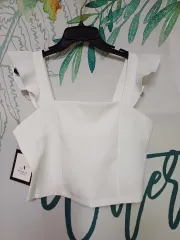 セール)新品/袖フリル ノースリーブ トップス /かわいい 白 クリーム ノースリーブ M L