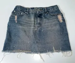 ヴィンテージ ウォッシュ キュービック デニム ミニ スカート 26