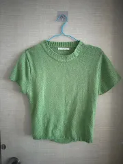 緑 バックサイド ポイント ニット 半袖