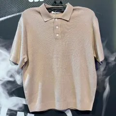 コットンショートスリーブ カラー ニット セーター ライトキャメル