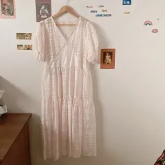 ベージュチェック シースルードレス