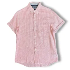 トミーヒルフィガー ストライプ リネン コットン 半袖 シャツ M