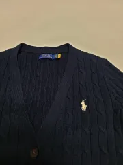 ポロ ネイビ ー ケーブル編み Vネック カーディガン ホログラム タグ ポール1169