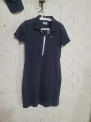 セミジップアップ襟 ワンピース ミディ丈