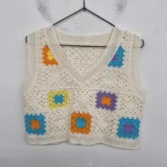 レディース 66サイズ エンブロイダリー パータン クロップド ニット ベスト