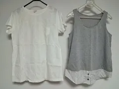 コットンレース半袖Tシャツ ノースリーブ コットンTシャツ 2枚まとめ