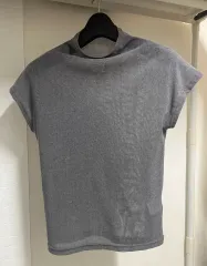 チャコール COLOR シースルー ノースリーブ モックネック Tシャツ