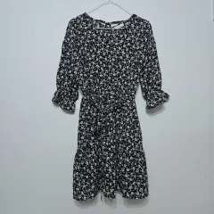 日本 ヴィンテージ フラワー パターン リボン ワンピース earth music ＆ ecology