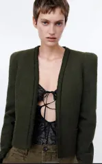 ザラ ショルダーパッド ジャケット _s カーキ