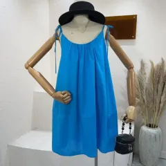 青 バックスリット ノースリーブ ミニワンピース