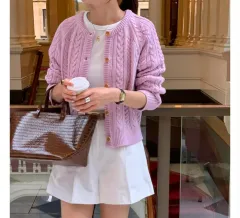 新品 ケーブル編み カーディガン 春ジャケット アウター 季節の変わり目 インディーピンク