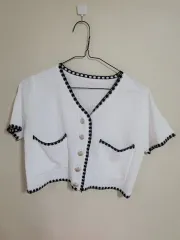 白 ツイード 半袖 カーディガン