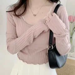 ミニポエ ゴージ クロップド インディーピンク なみなみ柄 ニット エイブリー