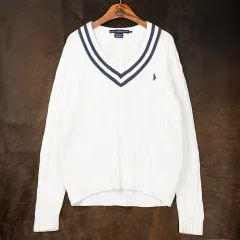 XL ポロ Ralph Lauren(ラルフローレン) ウーマンズ Vネック ケーブル ニット WT ー 89