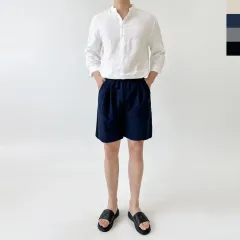 メンズ リネン 夏 涼しい ツータック ISTJ VENDING MACHINE Ver. ハーフパンツ