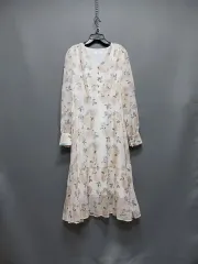 サイドジッパー 裾 シャーリング シフォン ロング丈ワンピース