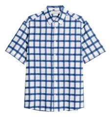 H ＆ M 青 チェック 半袖 シャツ