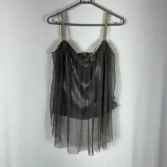 グレー レース サテン ブラウス